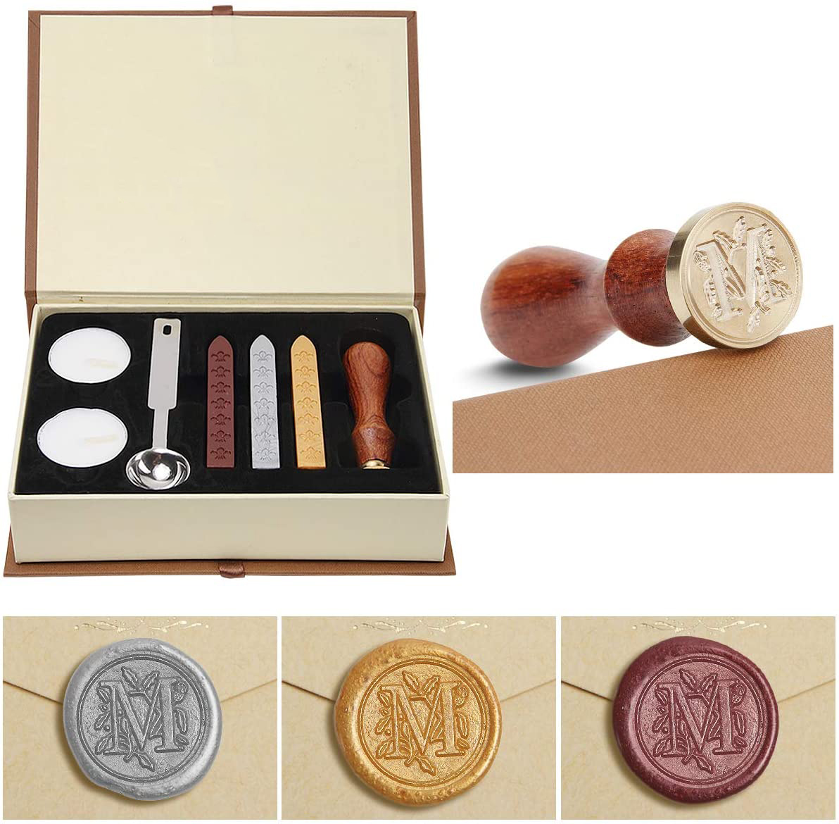 Classic Wax Seal Stamp Kit with Wax Strip Drawer Gift Box for DIY Wedding  Letter 